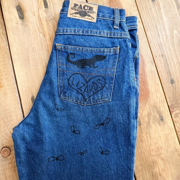 Vintage Pace Jeans Girls Husky 14 Lizards Flowers Artist - Picture 9 of 10